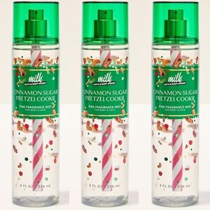 Bath Body Works Milk Bar Cinnamon Sugar Pretzel Cookie Body Mist Set of 3 NEW